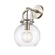 A thumbnail of the Innovations Lighting 410-1W-14-8 Newton Sphere Sconce Satin Nickel / Clear