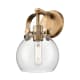 A thumbnail of the Innovations Lighting 423-1W-10-7 Pilaster II Sphere Sconce Brushed Brass / Clear