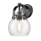 A thumbnail of the Innovations Lighting 423-1W-10-7 Pilaster II Sphere Sconce Matte Black / Clear