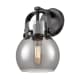 A thumbnail of the Innovations Lighting 423-1W-10-7 Pilaster II Sphere Sconce Matte Black / Plated Smoke