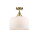 A thumbnail of the Innovations Lighting 447-1C-13-12-L Bell Semi-Flush Antique Brass / Matte White