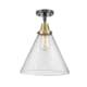 A thumbnail of the Innovations Lighting 447-1C-16-12-L Cone Semi-Flush Black Antique Brass / Seedy