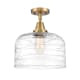 A thumbnail of the Innovations Lighting 447-1C-13-12-L Bell Semi-Flush Brushed Brass / Clear Deco Swirl