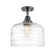 A thumbnail of the Innovations Lighting 447-1C-13-12-L Bell Semi-Flush Matte Black / Clear Deco Swirl