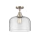 A thumbnail of the Innovations Lighting 447-1C-13-12-L Bell Semi-Flush Brushed Satin Nickel / Seedy