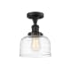 A thumbnail of the Innovations Lighting 517-1CH-12-8 Bell Semi-Flush Matte Black / Clear Deco Swirl