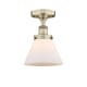A thumbnail of the Innovations Lighting 616-1F-10-8 Cone Semi-Flush Antique Brass / Matte White