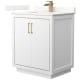 A thumbnail of the Wyndham Collection WCF111130S-QTZ-UNSMXX White / Giotto Quartz Top / Satin Bronze Hardware