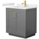 A thumbnail of the Wyndham Collection WCF292930S-QTZ-UNSMXX Dark Gray / White Quartz Top / Brushed Gold Hardware