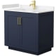A thumbnail of the Wyndham Collection WCF2929-36S-VCA-MXX Dark Blue / Carrara Cultured Marble Top / Brushed Gold Hardware