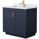 A thumbnail of the Wyndham Collection WCF2929-36S-NAT-MXX Dark Blue / White Carrara Marble Top / Brushed Gold Hardware