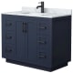 A thumbnail of the Wyndham Collection WCF2929-42S-NAT-MXX Dark Blue / White Carrara Marble Top / Matte Black Hardware