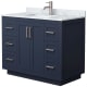 A thumbnail of the Wyndham Collection WCF2929-42S-NAT-MXX Dark Blue / White Carrara Marble Top / Brushed Nickel Hardware