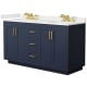 A thumbnail of the Wyndham Collection WCF292960D-QTZ-US3MXX Dark Blue / White Quartz Top / Brushed Gold Hardware