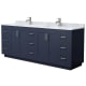 A thumbnail of the Wyndham Collection WCF2929-84D-NAT-MXX Dark Blue / White Carrara Marble Top / Brushed Nickel Hardware