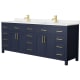A thumbnail of the Wyndham Collection WCG242484D-UNSMXX Dark Blue / Carrara Cultured Marble Top / Brushed Gold Hardware