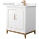 A thumbnail of the Wyndham Collection WCH515130S-QTZ-UNSMXX White / White Quartz Top / Satin Bronze Hardware