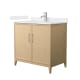 A thumbnail of the Wyndham Collection WCH717136S-VCA-UNSMXX White Oak / Carrara Cultured Marble Top / Brushed Nickel Hardware