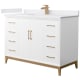 A thumbnail of the Wyndham Collection WCH818148S-VCA-UNSMXX White / White Cultured Marble Top / Satin Bronze Hardware