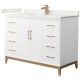 A thumbnail of the Wyndham Collection WCH818148S-QTZ-UNSMXX White / White Quartz Top / Satin Bronze Hardware