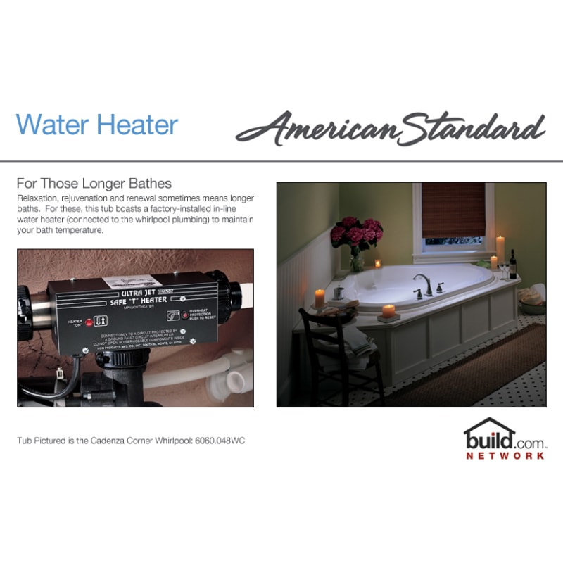 American Standard 6060VC.020 White Evolution 76 Acrylic Whirlpool Bathtub  with Center Drain, EverClean Technology, and In-Line Water Heater -  Lifetime Warranty - Faucet.com