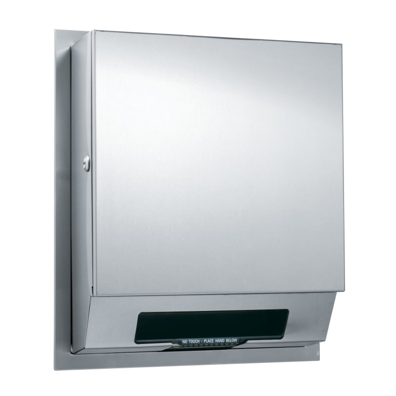 PIATTO™ COMPLETELY RECESSED AUTOMATIC ROLL PAPER TOWEL DISPENSER - Battery  Operated - White Phenolic Door - 645210A-00 