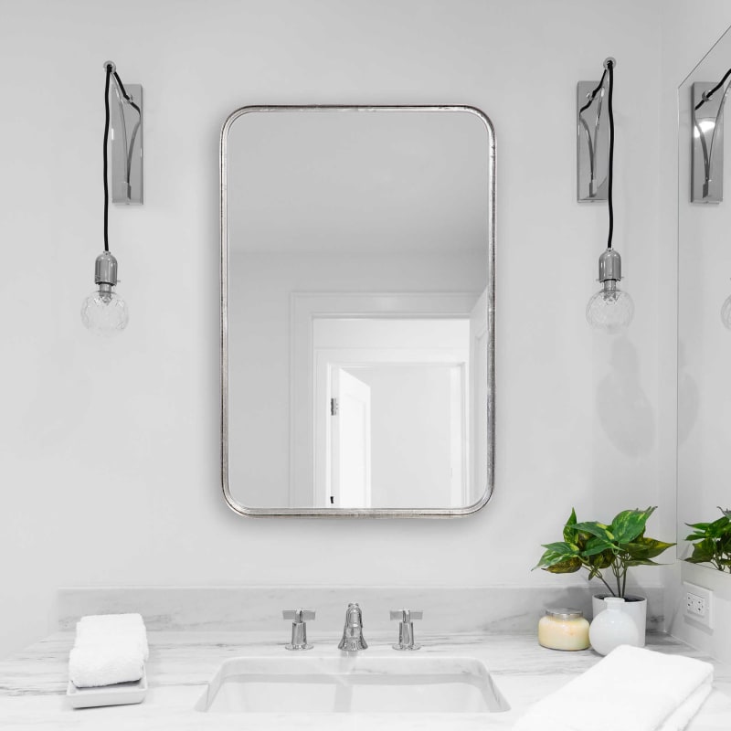 Bellevue UMIR69573BRSLE Burnished Silver Leaf Vintage Industrial 30 x 20  Vanity Bathroom Wall Mirror 