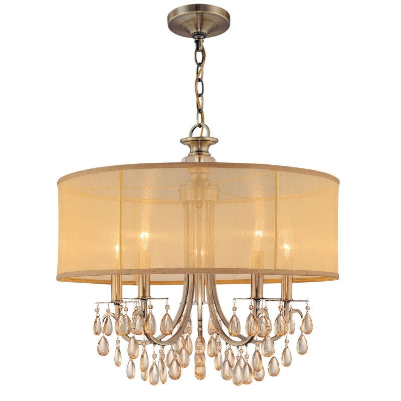 Crystorama Lighting Group 5625 Ab Antique Brass Hampton 5 Light 24 Crystorama Lighting Group 5625 Ab Antique Brass Hampton 5 Light 24 Wide Drum Chandelier With Etruscan Smooth Teardrop Almond Crystals Lightingdirect Com