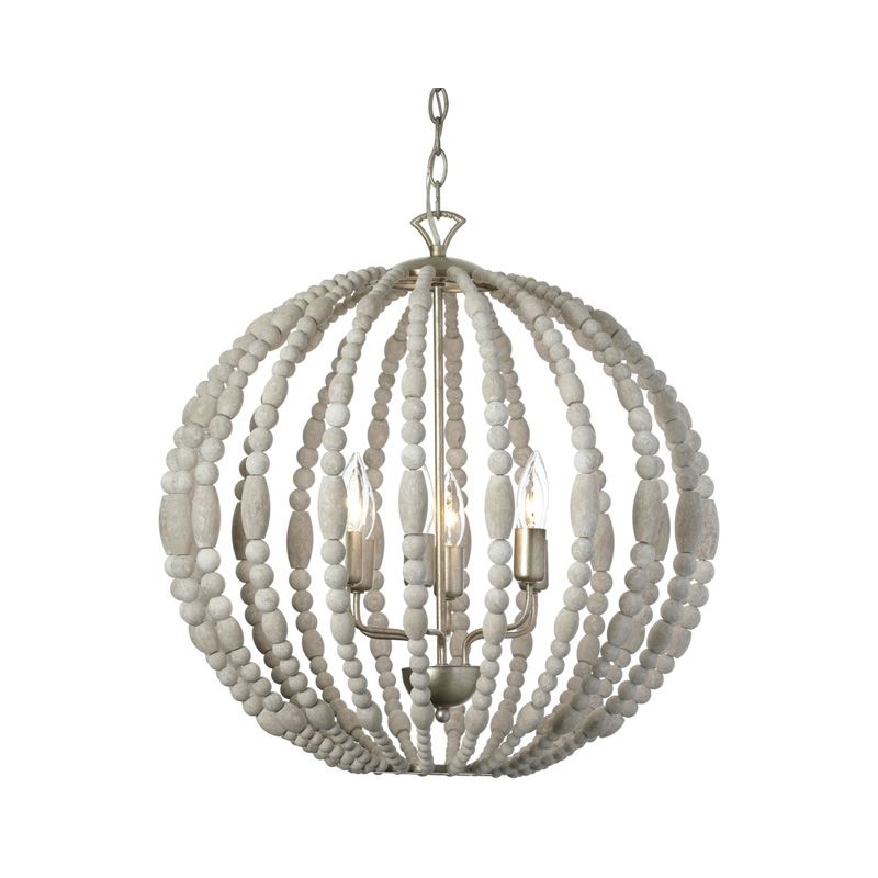 Dainolite LAU 216C PG White Washed Laura 6 Light 21 Wide Single Tier Beaded Globe Chandelier FaucetDirect