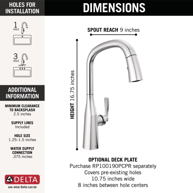 Delta 9176-AR-PR-DST Lumicoat Arctic Stainless Stryke 1.8 GPM ...
