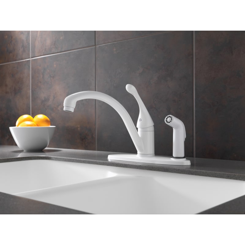 Delta 340-WH-DST White Collins Kitchen Faucet with Side Spray ...