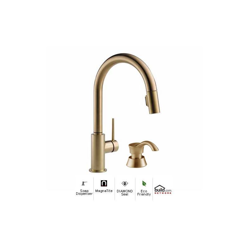 Delta 9159-CZ-DST-SD Champagne Bronze Trinsic Pull-Down Kitchen Faucet with  Magnetic Docking Spray Head and Soap/Lotion Dispenser Includes Lifetime  Warranty