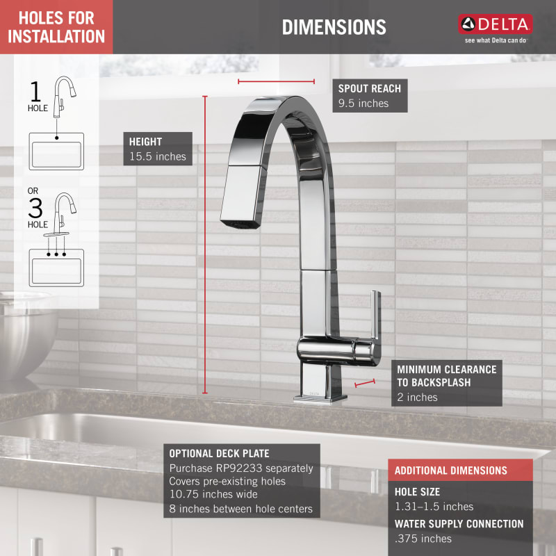 Delta 9193-DST Chrome Pivotal 1.8 GPM Single Hole Pull Down ...