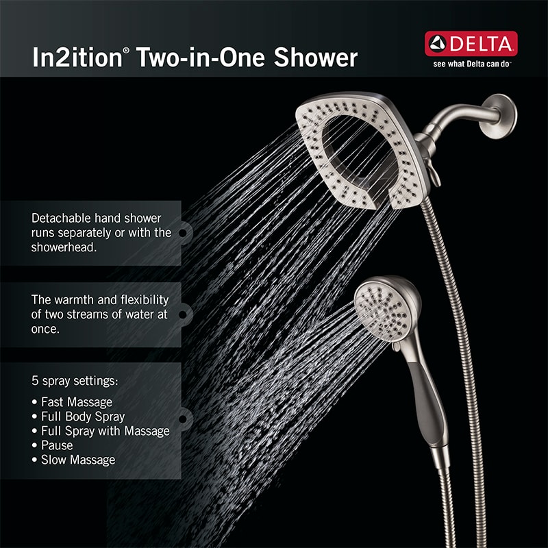 Delta 754dsn Satin Nickel In2ition Two In One Shower Head And Hand Shower Faucet Com