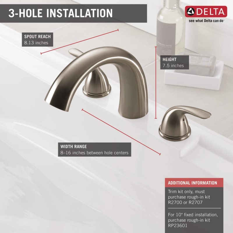 Delta T2705 Ss Brilliance Stainless Classic Deck Mounted Roman Tub Filler Trim With Metal Lever Handles Faucet Com
