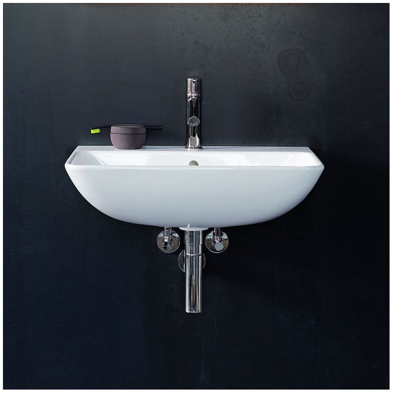 Duravit 0719450010 White Glazed Underside Me By Starck 17 3 4 Specialty Ceramic Wall Mounted Bathroom Sink With Overflow Faucet Com - Duravit Wall Mount Bathroom Sink