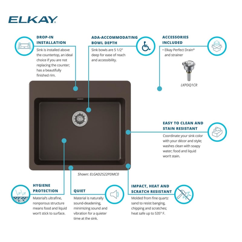 Elkay ELGAD2522PDMC0 Mocha Quartz Classic 25
