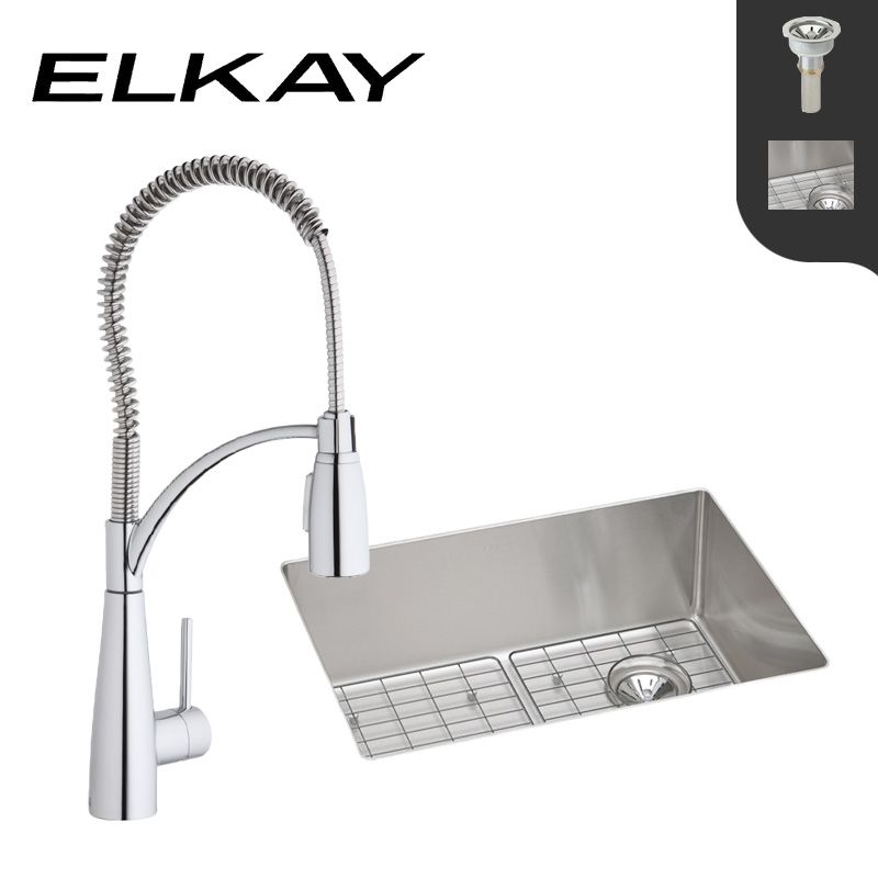 Elkay Lkav4061 Ctru3017rdbg Cr Chrome 31 1 2 Crosstown Undermount Single Basin 18 Gauge Stainless Steel Kitchen Sink With Avado Pullout Spray Kitchen Faucet Drain And Bottom Grid Faucetdirect Com