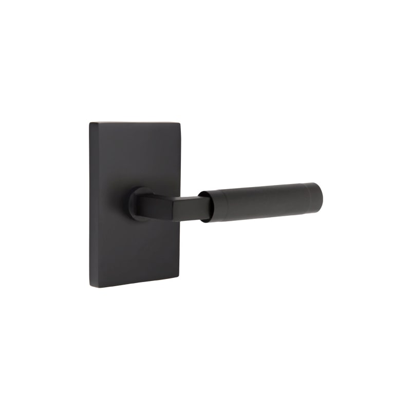 Emtek 5112US19.LSUS19.KNUS19.RH Flat Black Knurled L-Square Right Handed  Passage Door Lever Set with Modern Rectangular Rose from the SELECT Brass  Collection 