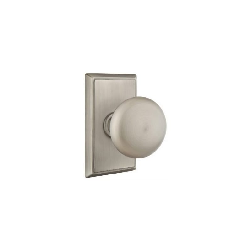Emtek 8221PUS4 Satin Brass Providence Privacy Door Knob Set with  Rectangular Rose from the Brass Classic Collection 
