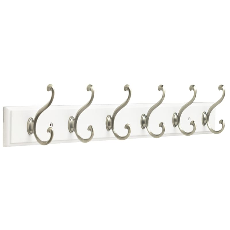 Franklin Brass FBLDSH6-WSE-R White / Brushed Nickel 23-13/16 Inch Long Coat  Rack with 7 Double Prong Hooks 