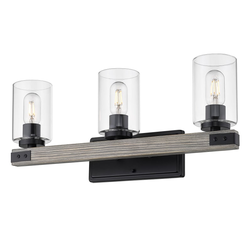 Golden Lighting 7808 BA3 BLK CLR Matte Black Clear Lowell 3 Light 23 Wide Bathroom Vanity Light LightingDirect