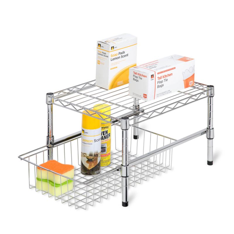 Honey Can Do Shf 03525 Chrome 12 5 8 Inch High Steel Shelving Unit With Adjustable Shelf And Basket Cabinet Pullsdirect Com