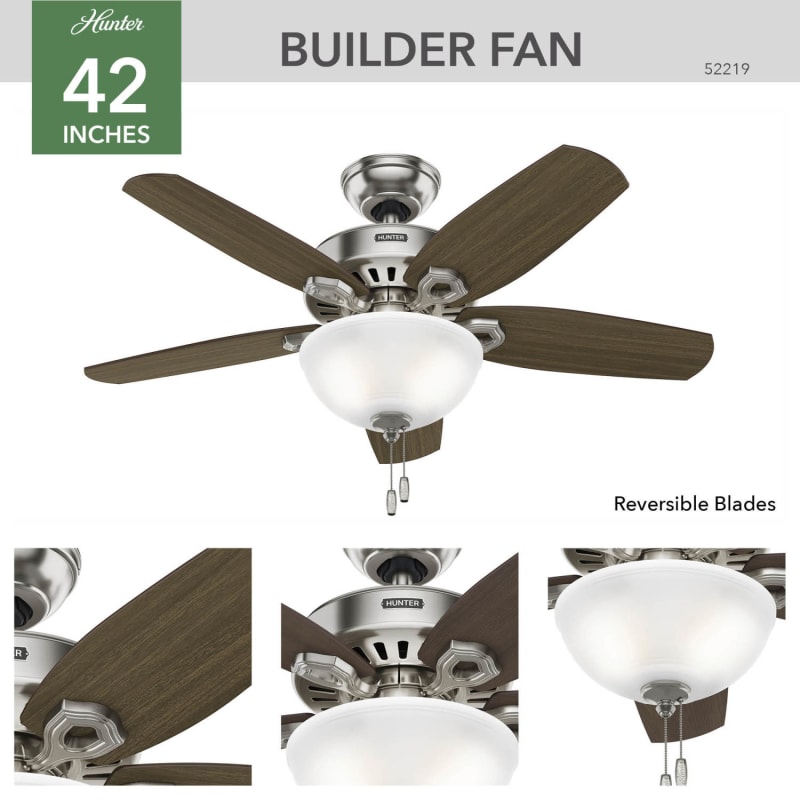 Hunter 52219 Brushed Nickel 42 Ceiling Fan 5 Reversible Blades And Led Light Kit Included Lightingdirect Com Hunter 52219 Brushed Nickel 42 Ceiling, Hunter Heathrow Ceiling Fan