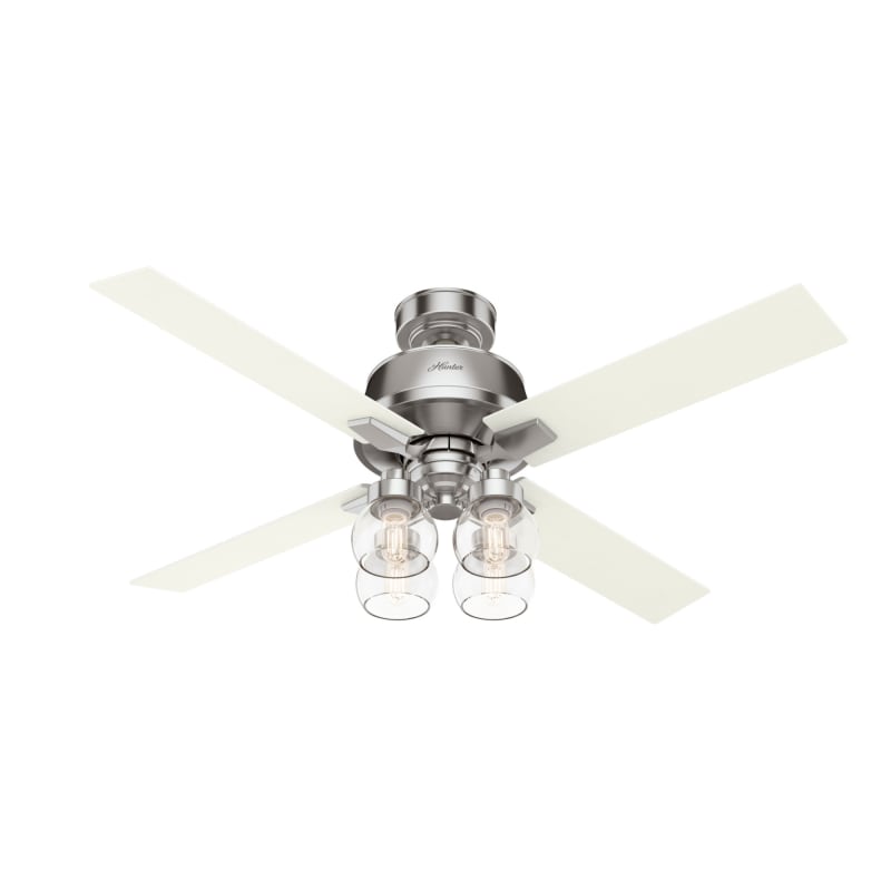 Hunter 59650 Brushed Nickel Viven 52 4 Blade Indoor Outdoor Led Ceiling Fan With Remote Control Lightingdirect Com - Hunter 52 Inch Ceiling Fan With 4 Lights