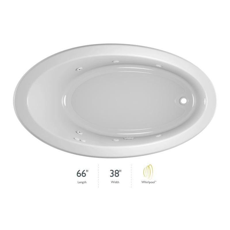 RIVA 66 in. x 38 in. Acrylic Right-Hand Drain Rectangular Drop-in Whirlpool Bathtub with Heater in White RIVA 66 in. x 38 in. Acrylic Right-Hand Drain Rectangular Drop-in Whirlpool Bathtub with Heater in White