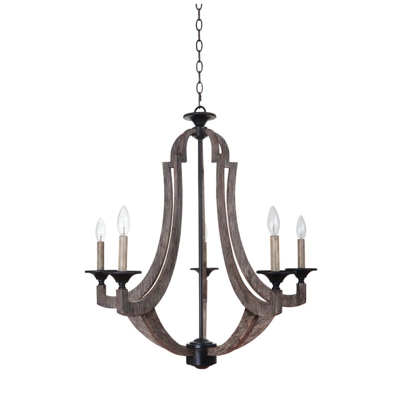 Winton 30 in Rustic 5 Light Candle Stick Style Chandelier, Weathered Pine. *SPECIAL PRICE*