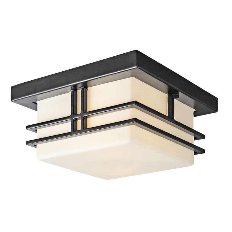 Kichler 49206BK Black Painted Tremillo 2 Light 12 Wide Flush Mount Outdoor Ceiling Fixture with Etched Glass LightingDirect