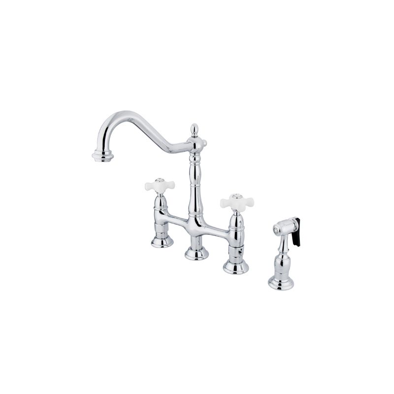 Kingston Br Ks1272pxbs Polished Heritage 1 8 Gpm Double Kingston Br Ks1272pxbs Polished Heritage 1 8 Gpm Double Handle Bridge Style Kitchen Faucet Includes Side Spray