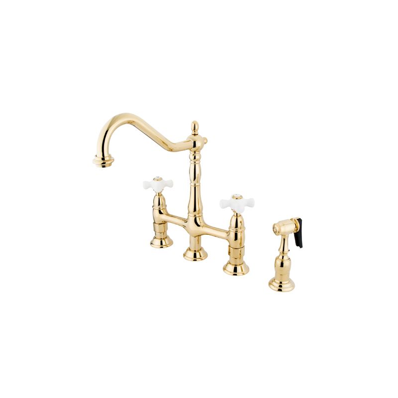 Kingston Br Ks1271pxbs Polished Chrome Heritage 1 8 Gpm Double Kingston Br Ks1271pxbs Polished Chrome Heritage 1 8 Gpm Double Handle Bridge Style Kitchen Faucet Includes Side Spray